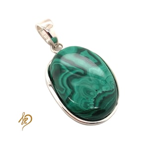 Big Genuine Malachite Pendant, Sterling Silver Pendant, 925 Silver Pendant with Malachite, Unique Pendant with Natural Stone, Gift for Her