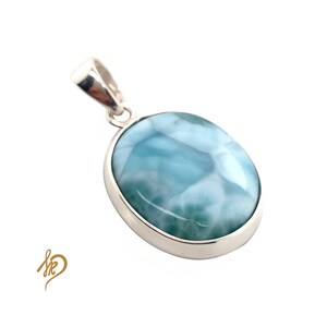 Genuine Larimar Pendant, Sterling Silver Jewelry, Silver Pendant with Larimar, Natural Stone Jewelry, Handmade Jewelry, Big Oval Pendant