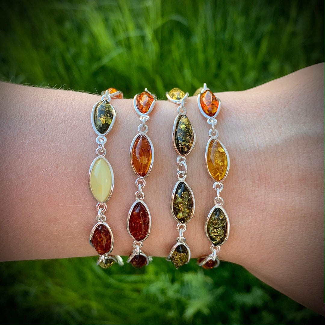 Amber Bracelet, Sterling Silver 925, Minimalist Jewelry, Small Chain