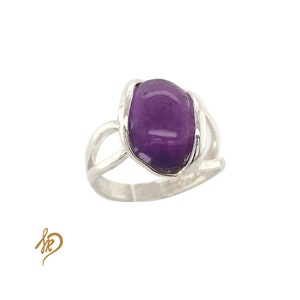 Genuine Amethyst Ring, Sterling Silver Ring, 925 Silver Ring with Amethyst, Adjustable Ring with Natural Stone, Statement Ring with stone