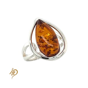 Genuine Amber Ring, Adjustable Ring with Amber, Baltic Amber in silver, Sterling Silver Ring, Unique Ring with Natural Amber, Ring for gift