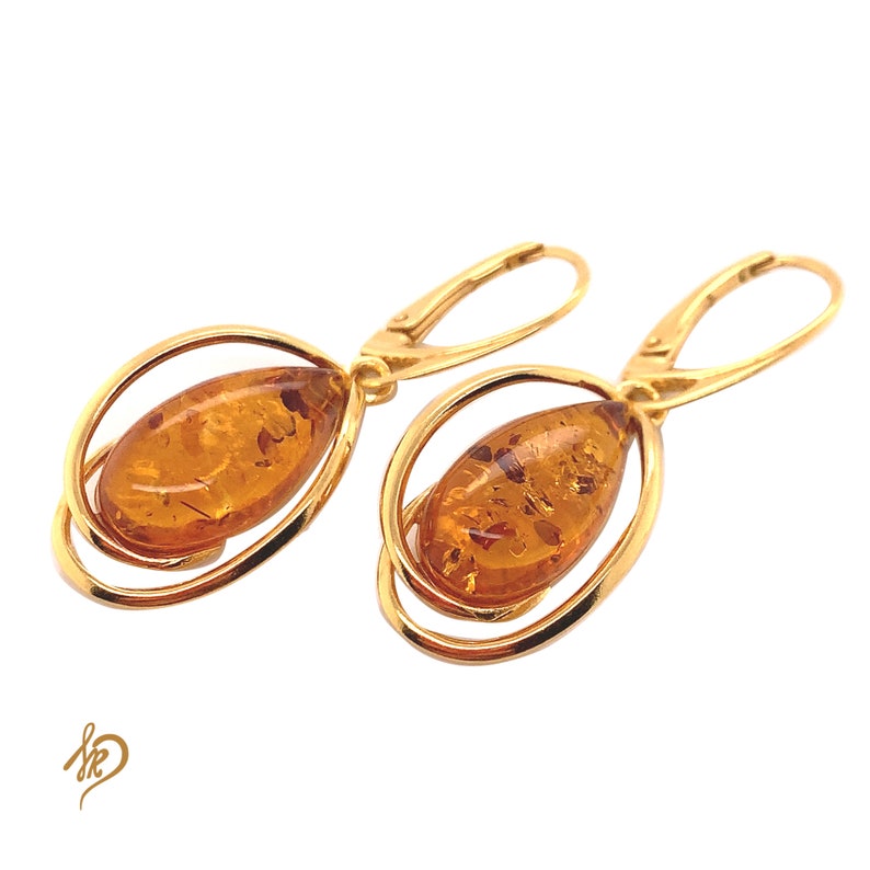 Goldplated Jewelry Amber Earrings Baltic Amber Earrings. Goldplated silver earrings Genuine Amber Earrings Silver 925 Jewelry