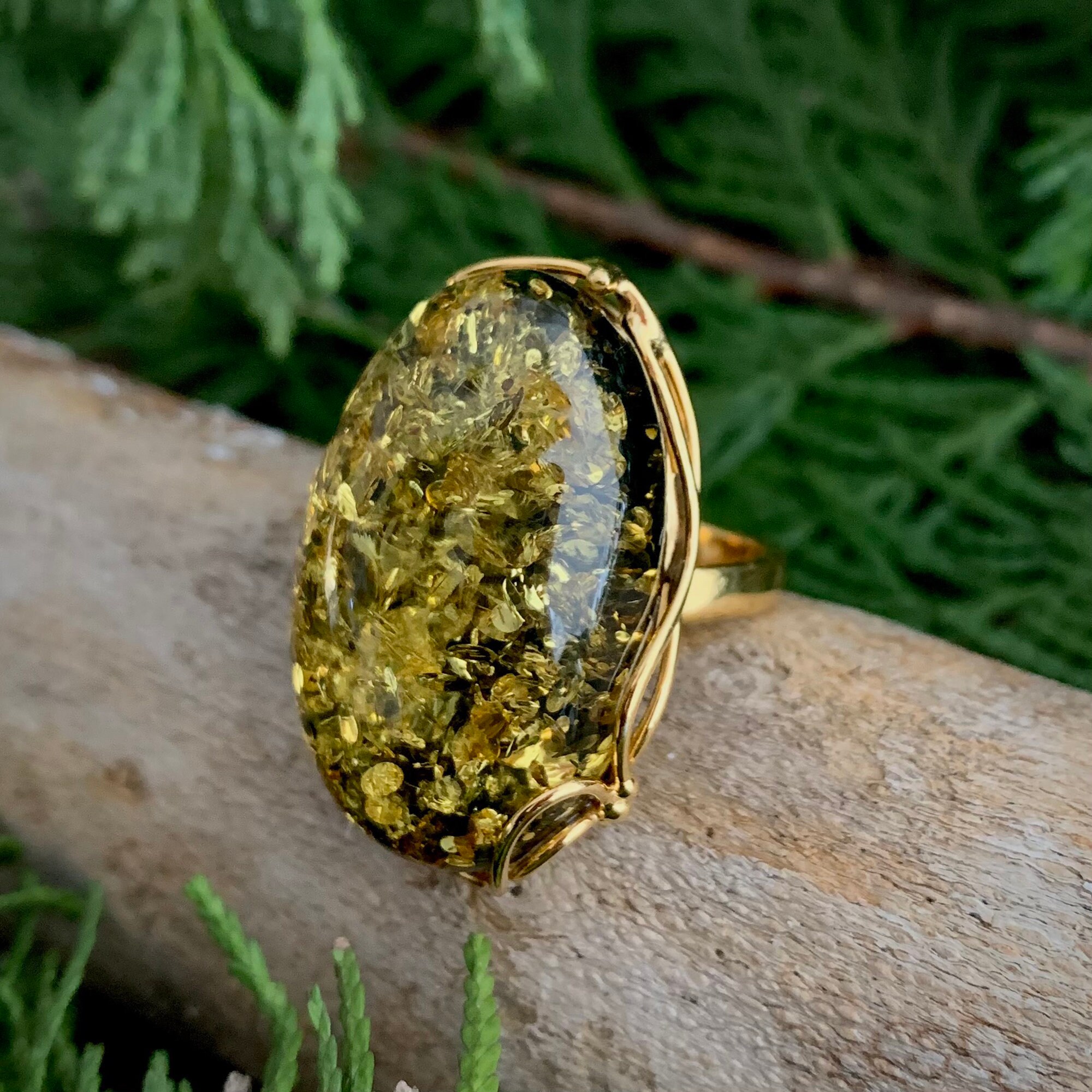 Green Amber Ring Silver Gold Plated Handmade Ring Etsy UK