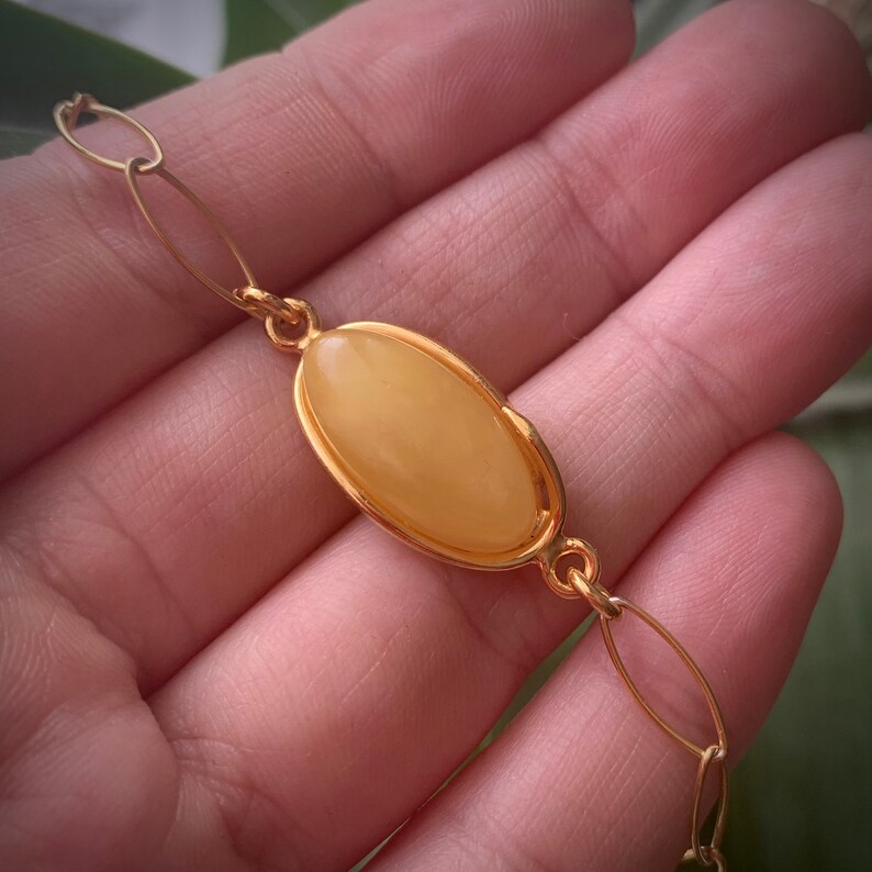 Round Milky Amber Silver Gold Plated Genuine Baltic Amber in gold Minimalist Jewelry Adjustable Chain Bracelet Delicate Amber Bracelet
