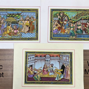 Set da 3 pezzi per pittura con scene d'amore indiane su carta artistica di Jeypore