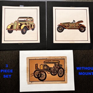 Set da 3 pezzi per pittura a rilievo in oro per auto d'epoca su carta artistica di Jeypore
