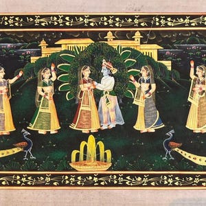 Radha Krishna Leela 4 pc set - India Miniature Painting on Silk by Jeypore