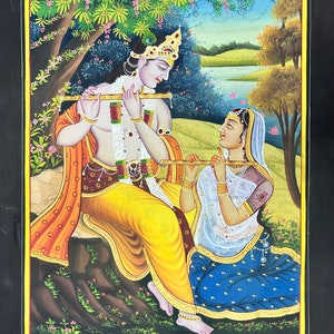 Radha Krishna - India Miniature Painting on Art Paper by Jeypore