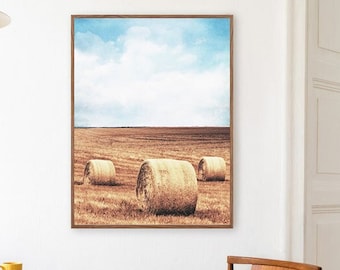 Rustic Wall Decor, Farm Print, Wheat Poster, Country Wall Decor,Hay Bales Print, Farmhouse Wall Art,  Digital Printable, Instant Download