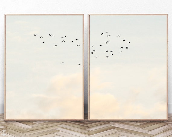 Clouds Printable Wall Artset of 2 Flock of Birds Printflying | Etsy