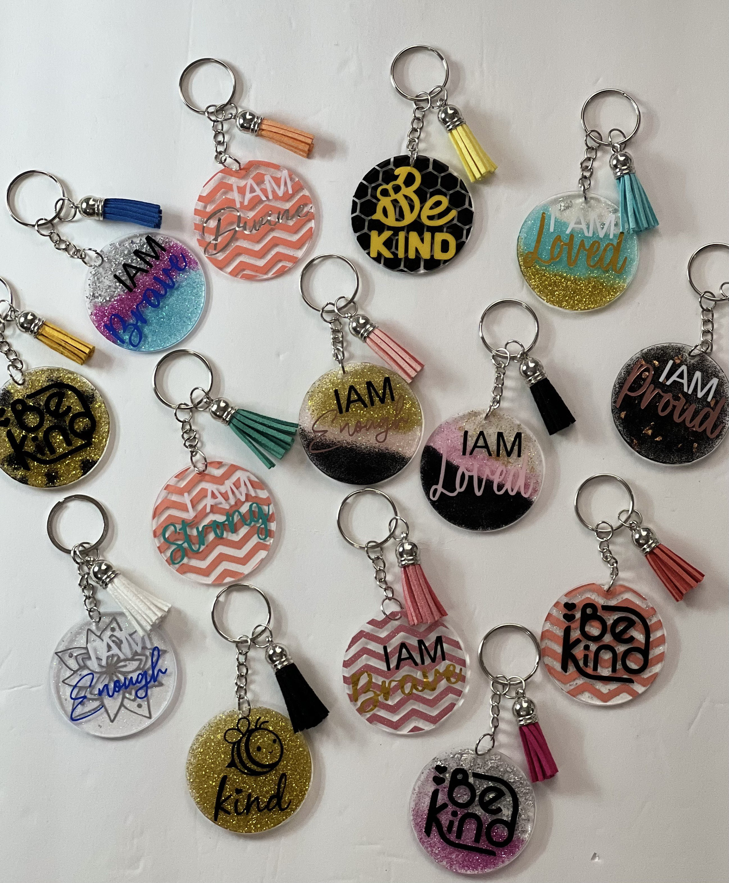 Positive Keychains Positive Affirmations Keychains SEALED With Resin, Custom Acrylic ...