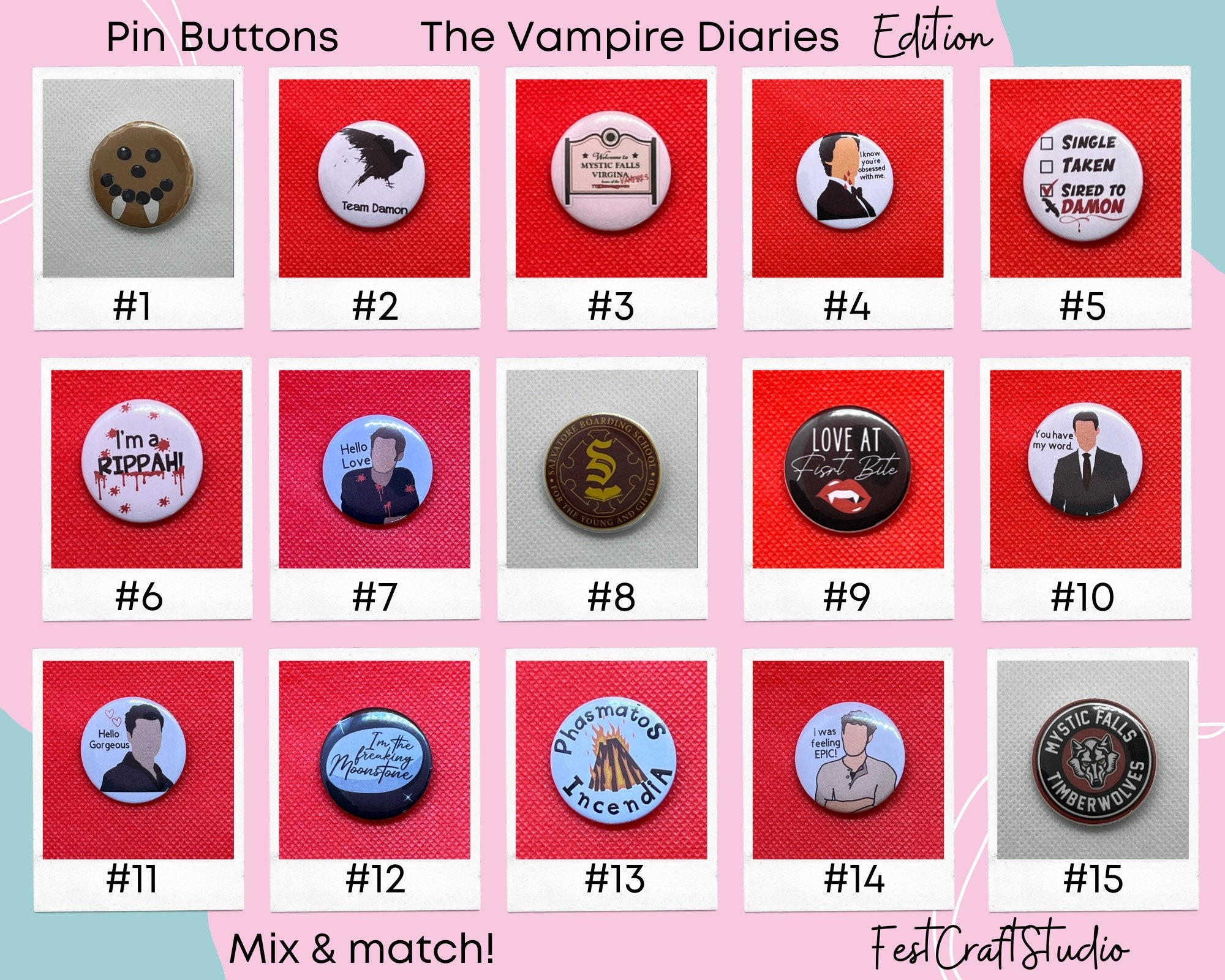 Pin Buttons| the Vampire Diaries| the Originals| Buttons Sets| TV Show ...