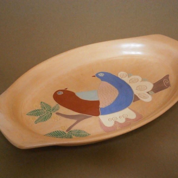 Serving Tray From Chile 1970s Handmade And Signed By Artist Cloe Mr. De Chile Salmon-Colored Ceramic Excellent Condition