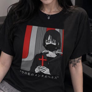 CURRENT MENTAL HEALTH Dark Grunge T-Shirt, Emotionally Tired Anime Tee, Urban Punk Alt Shirt image 1