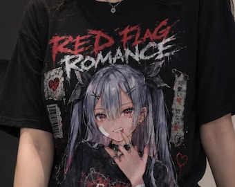 RED FLAG ROMANCE Toxic Love T-Shirt, Yandere Anime Girl Tee, Grunge Coquette Shirt