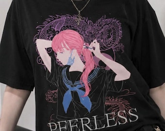 PEERLESS Anime Girl T-Shirt, Yami Kawaii Pastel Goth Tee, Harajuku Alt Fashion Shirt