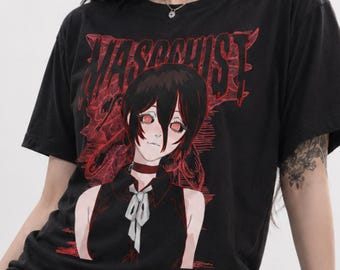MASOCHISTISCHES DARK T-Shirt, lässige Alternative Kleidung, Kawaii Metal Waifu, japanisches Grunge-Shirt