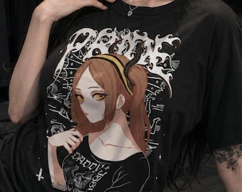 PRIDE GIRL Lucifer T-Shirt, Casual Goth, Jirai Kei Kawaii Metal Apparel, Kawaii Menhera Seven Sin Shirt