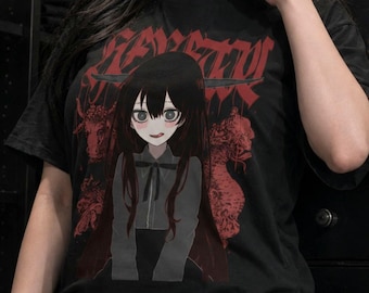 HERETIC DARK T-Shirt, Gothic Anime Clothing, Harajuku Apparel, Aesthetic Alt Devil Girl, Kawaiicore Grunge Shirt