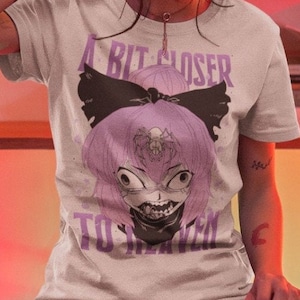 CLOSER TO HEAVEN T-Shirt, Kawaii Pastel Goth Clothing, Grunge Japan Streatwear Clothes, Dark Harajuku Style, Creepy Anime Girl Fashion