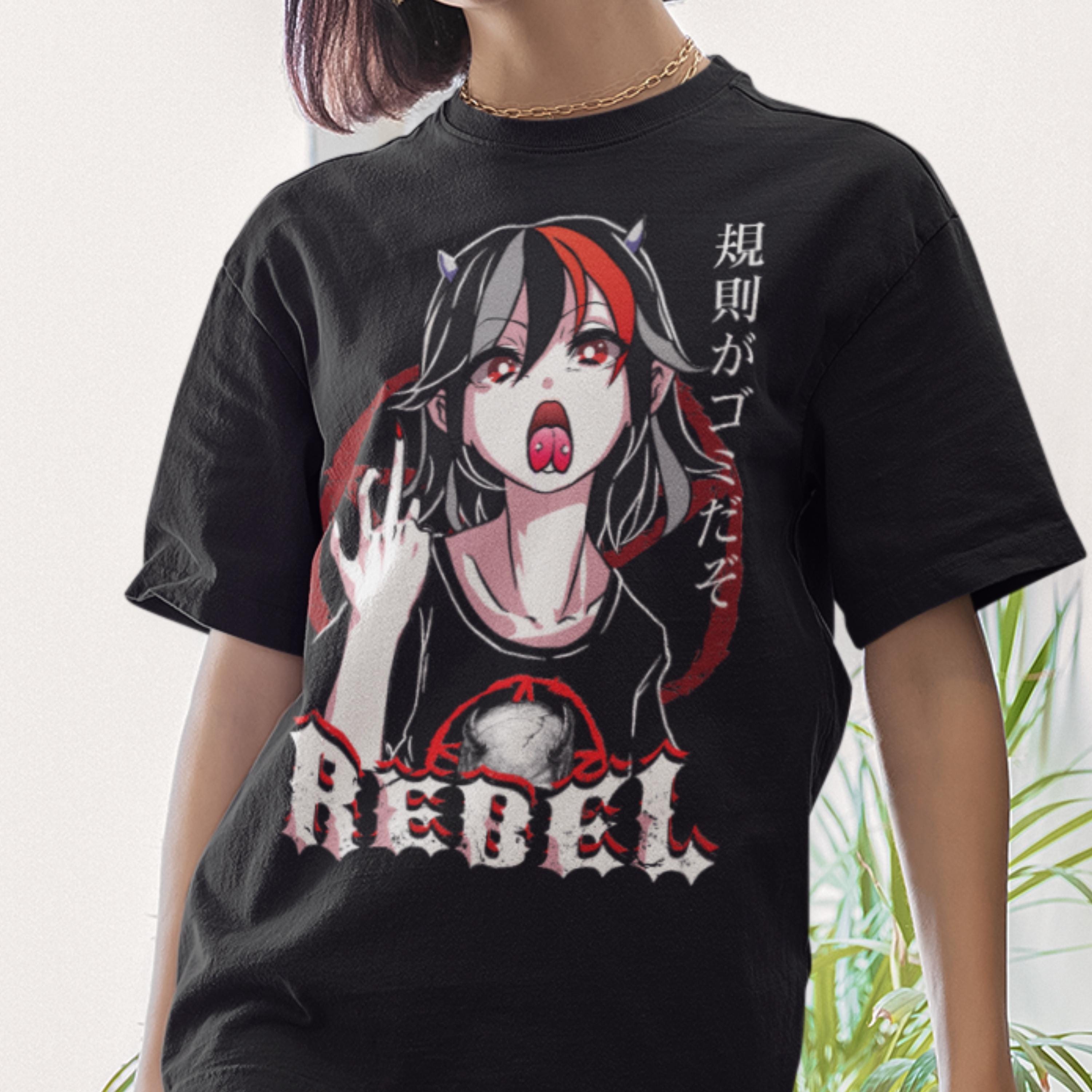 REBEL Anime Girl T-shirt, Snake Tongue Punk Tee, Kawaii Metal