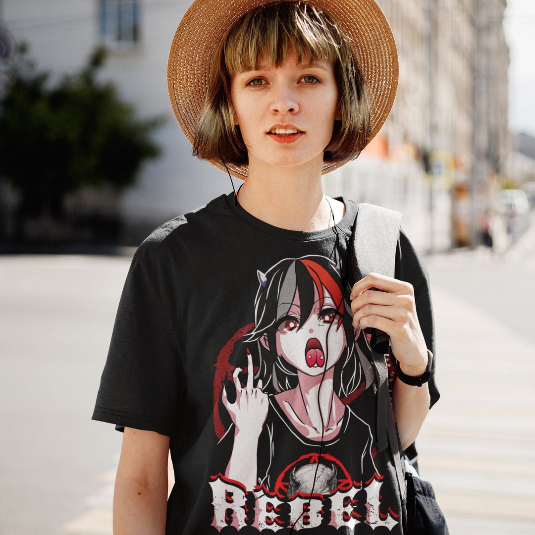  Ahegao Anime Girl With Tongue and Hands Out Weeb T-shirt :  Clothing, Shoes & Jewelry