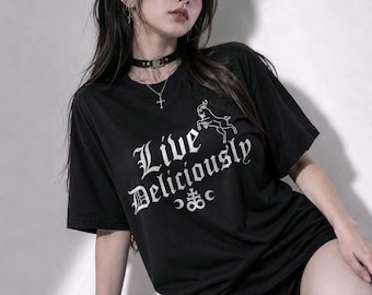 LIVE DELICIOUSLY Witch T-Shirt, Minimalist Goth Unisex Tee Shirt