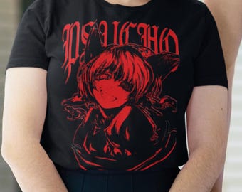 PSYCHO NEKO CATGIRL T-shirt, Yandere Anime Waifu Tee, Nekomimi Nekomata, Akihabara Unisex Tee Shirt