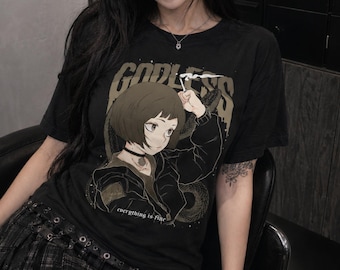 GODLESS Anime Girl T-Shirt, Snake Grunge Tee, Gothic Alt Kawaii Graphic Shirt
