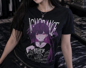 IGNORANCE Occult Anime Girl T-Shirt, Yaldabaoth Demiurge Tee, Kawaii Metal Goth Shirt