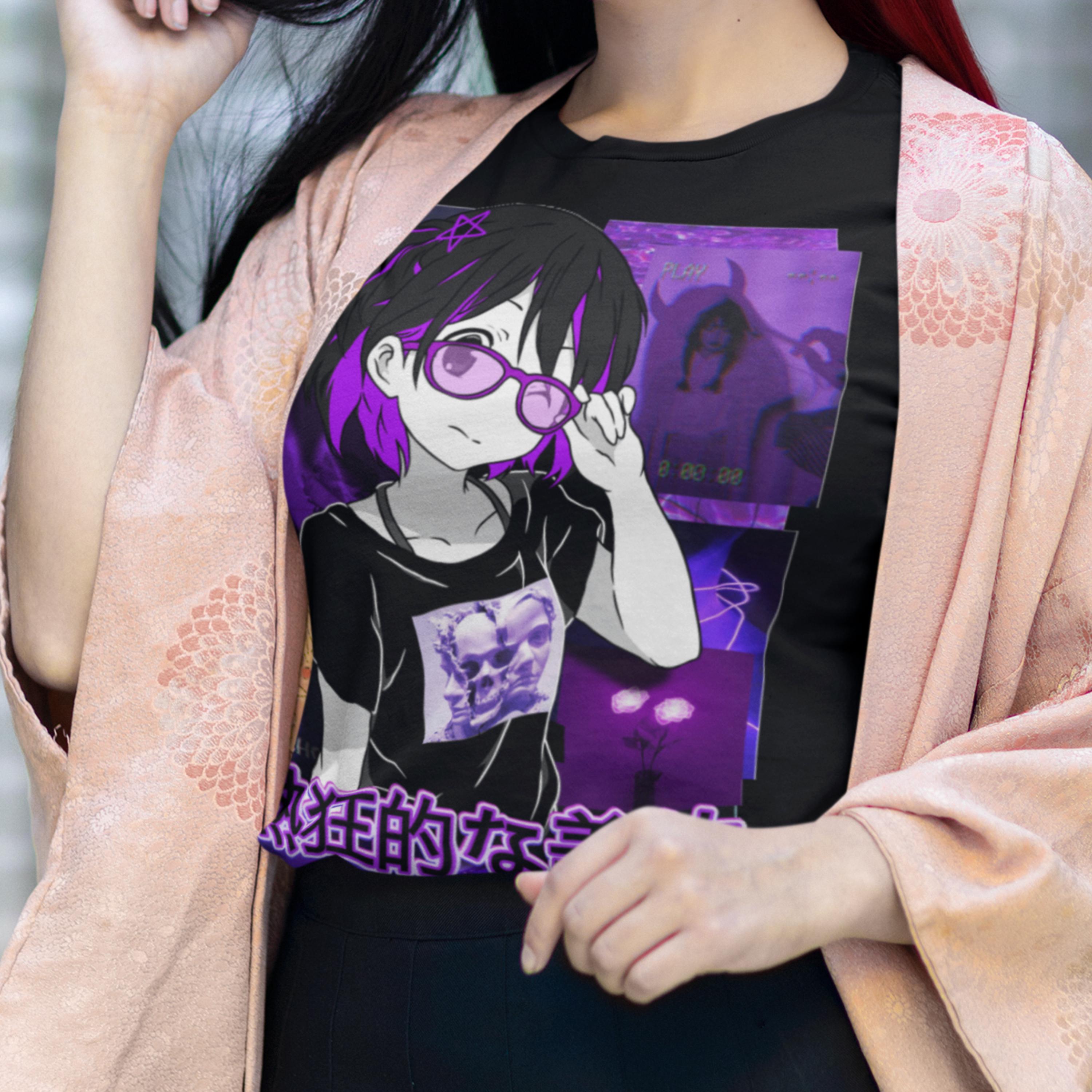 パープル エステティック メガネガール Tシャツ、かわいいグランジ 