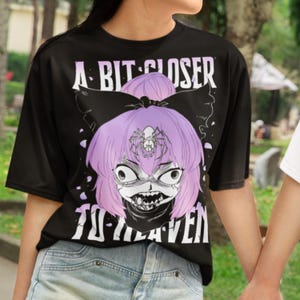 CLOSER TO HEAVEN T-Shirt, Kawaii Pastel Goth Clothing, Grunge Japan Streatwear Clothes, Dark Harajuku Style, Creepy Anime Girl Fashion