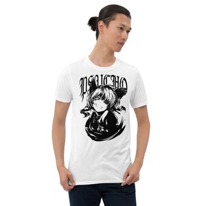 May include: White t-shirt with a black and white illustration of an anime character with cat ears. The text "PSYCHO" is above the character.
