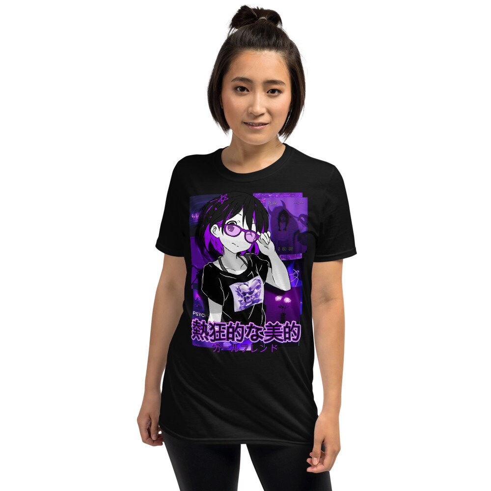 パープル エステティック メガネガール Tシャツ、かわいいグランジ 