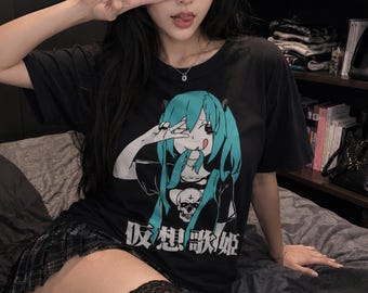VIRTUAL DIVA VICTORY T-Shirt, Grunge Miku, Virtual Idol Tee, Kawaii Metal Graphic Shirt