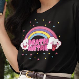 DEATH METAL Kawaii Shirt, Cute Metal Band Gift, Grunge Heavy Metal Rainbow, Kawaii Clothing, Adorable Happy Deathmetal Fashion