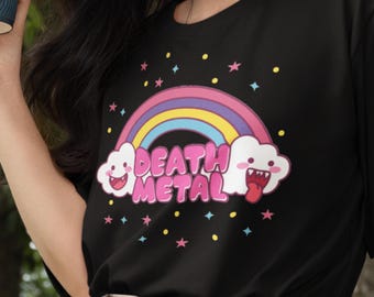 DEATH METAL Kawaii Shirt, Decora Tops, Heavy Metal Rainbow, Adorable Happy Deathmetal Fashion Unisex Tee Shirt