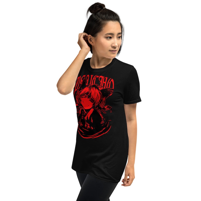 May include: Black t-shirt with a red graphic print of an anime character with the text "DIEUCHID" above the character.