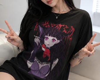 INNOCENT EVIL Demon Anime Girl T-Shirt, Kawaii Grunge Jirai Kei Tee, Dark Fairy Graphic Shirt
