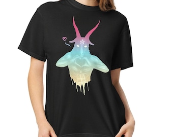 SEND LOVE Pastel Baphomet T-Shirt, Soft Occult Cute Satanic Tee, Alternative Gothic Shirt