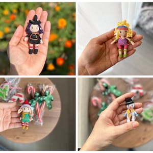 Patrón de crochet mini 4 en 1: Brujita, Elfa del bosque, Aventurera y Muñecas Dulces