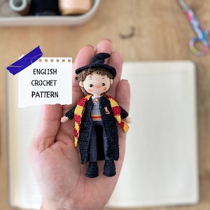 Miniature Crochet Pattern – Tiny Boy Wizard Doll | Magic School Inspired