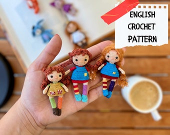 Patrón de amigurumi en miniatura para muñeca de ganchillo, tutorial en PDF para muñeca pequeña, patrón de niña de ganchillo de bolsillo, muñeca de ganchillo diminuta para hacer tú mismo, patrón en inglés