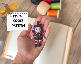 Amigurumi Witch Doll Pattern, Crochet Witch Tutorial PDF, Miniature Witchy Decor DIY, Small Forest Witch Pattern, Halloween Doll PDF English