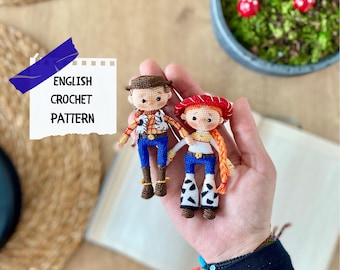 2-in-1 Mini Amigurumi Doll Patterns - Cowgirl & Cowboy Crochet Patterns - 7-8cm Dolls - Instant Download
