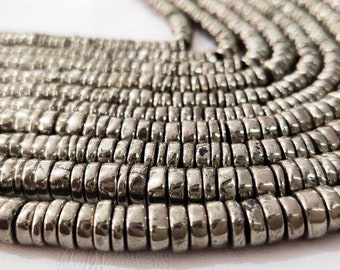 ON SALE Natural Pyrite Heishi Cut Square Shape Beads 5-6mm Gemstone Beads Strand 8 inch Long