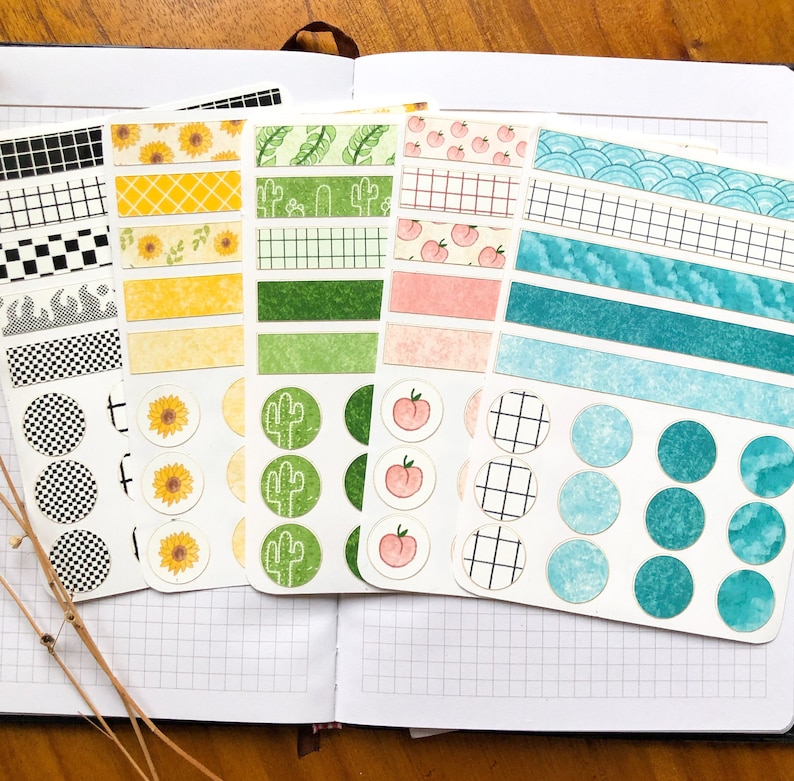 Washi Tape Sample Sticker Sheet  for journaling planner and image 0