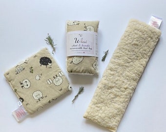 Wheat Bag ‘Happy Sheep’ with Cosy Sherpa Fleece &Organic French Lavender, soothes Aches and Pains, aids Relaxation,an Ideal Gift