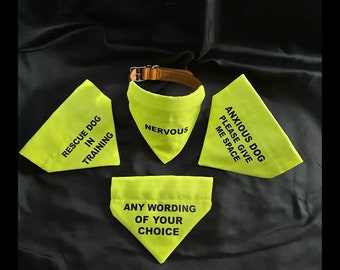 High Vis Dog Bandana - STAY SAFE be SEEN - Personalised -Training - Awareness - Anxious Dog - Please Don’t Pet - Nervous - Rescue Dog -