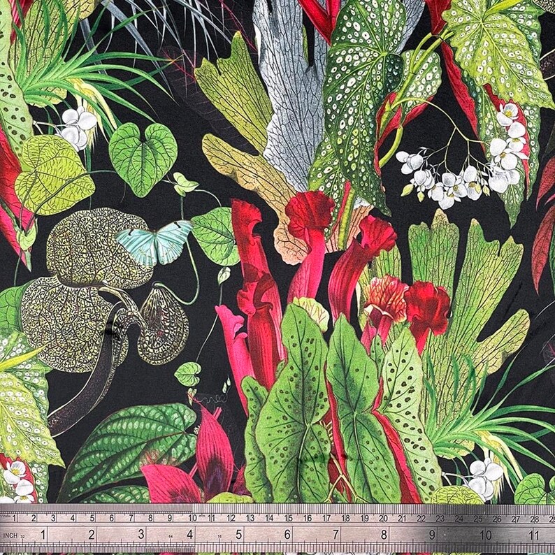 Exotic Cerise Velvet, Cacti Flowers Plush Velvet, Digitally Printed